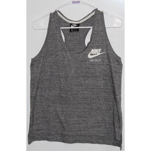 Womens Nike Gray White Cotton Logo Athletic Racerback Tank Top Shirt Size Medium